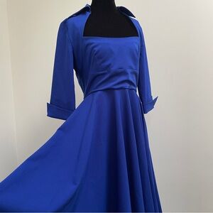 Glamour Bunny Royal Blue Fit and Flare Dress with Collar | Women’s M